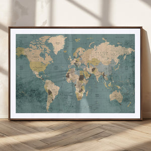 Classic World Map Canvas Print – Framed Vintage Map Wall