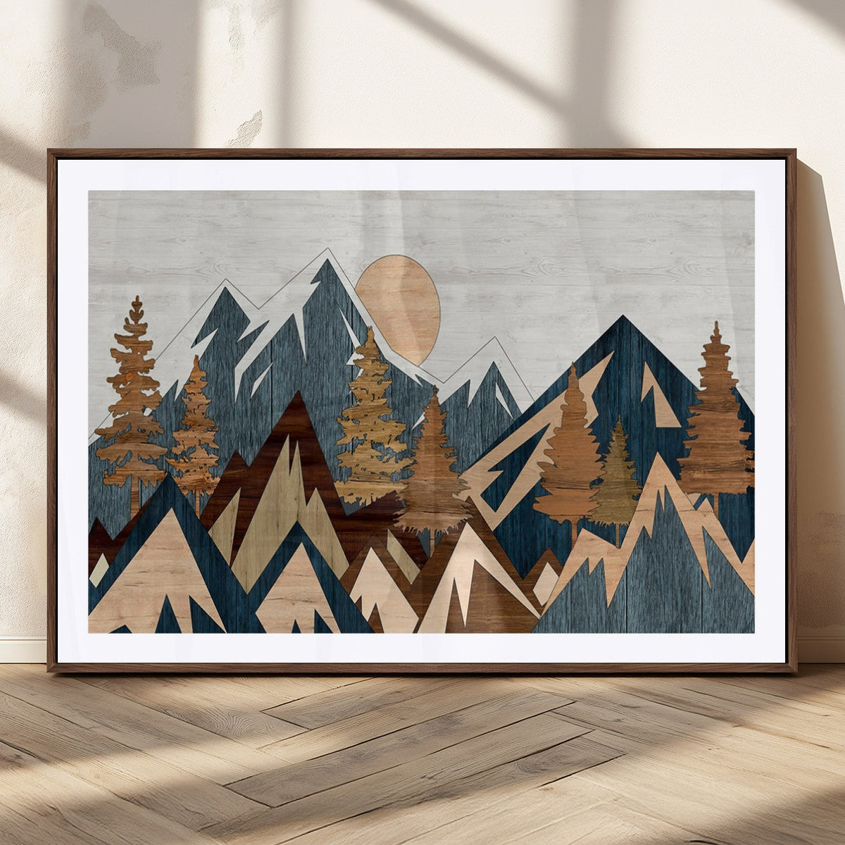 Abstract Wood Panel Effect Mountain Range Top Wall Art