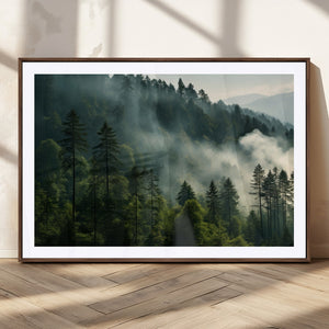 Misty Forest Wall Art Premium Canvas Print a Foggy and