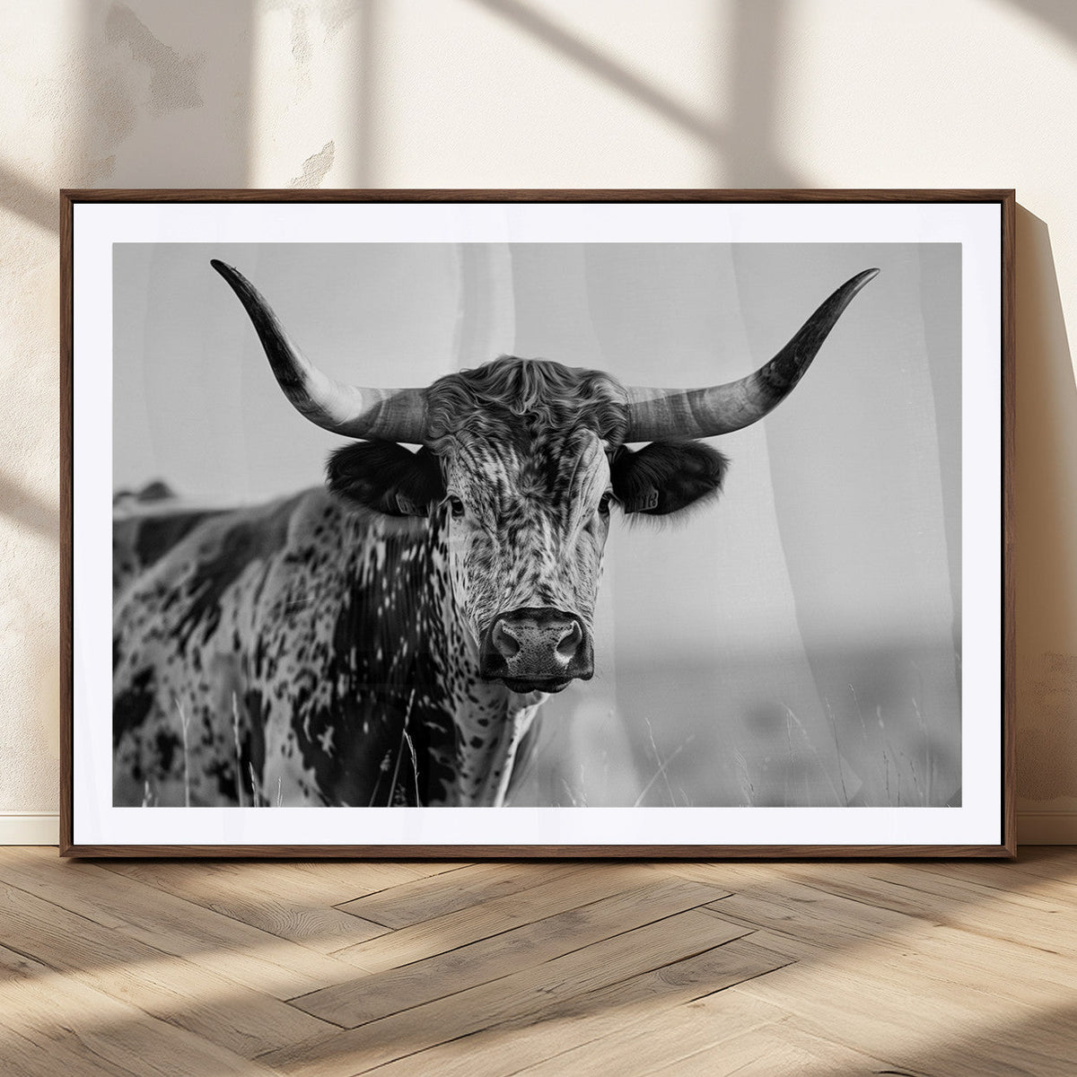 Texas Highland Cow Longhorn Canvas Print - Rustic Farmhouse