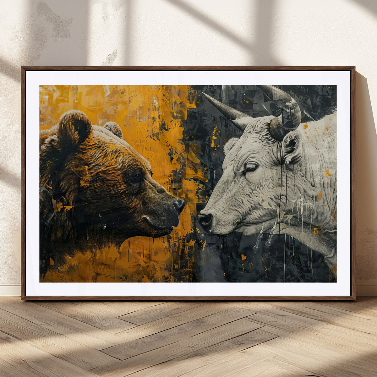 Bear and Bull Wall Art Canvas Print – Abstract Animal