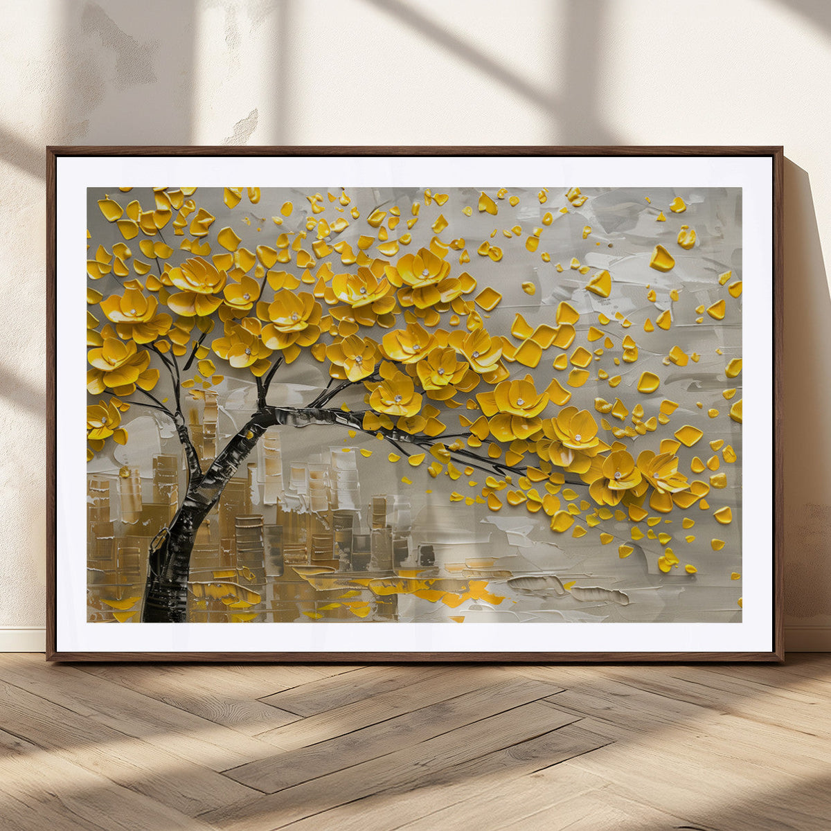 Yellow Blossom Tree Canvas Wall Art - Floral Abstract Modern