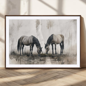 Chines Ink Style Vintage Horses Wall Art Canvas Print for