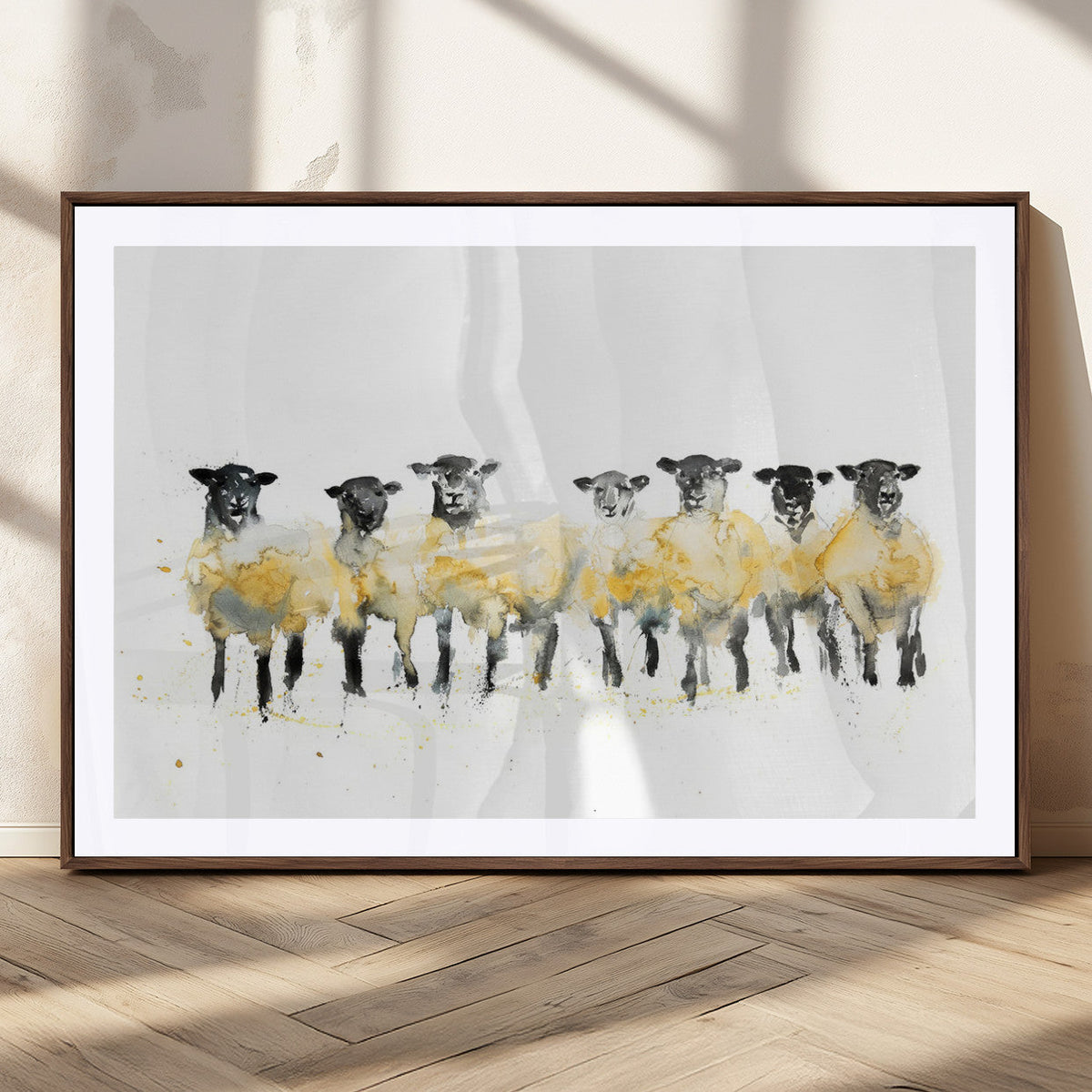 Farmhouse Wall Art Sheep Print | Ready to Hang Framed Canvas