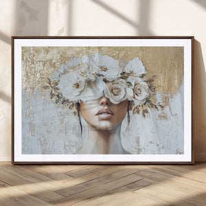 Golden Petal Wall Art - Canvas Print Flower Head Woman