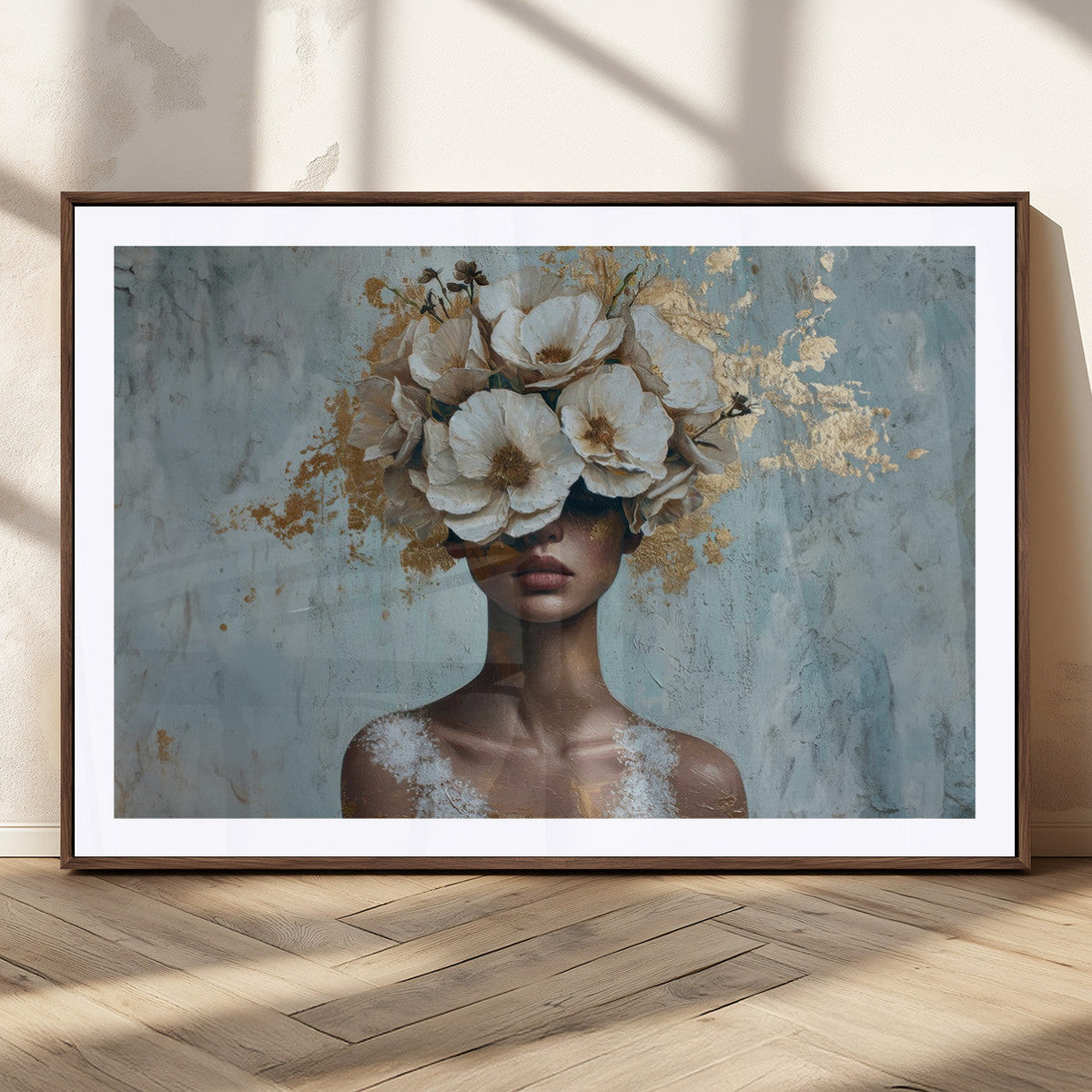 Golden Petal Wall Art - Petal Silhouette Woman Wall Art