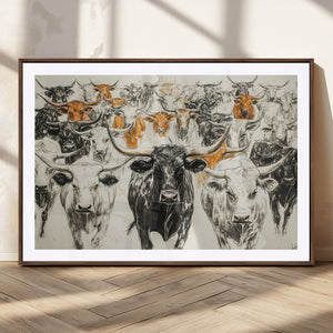 Farmhouse Wall Art | Western Longhorn Cattle Canvas Print |