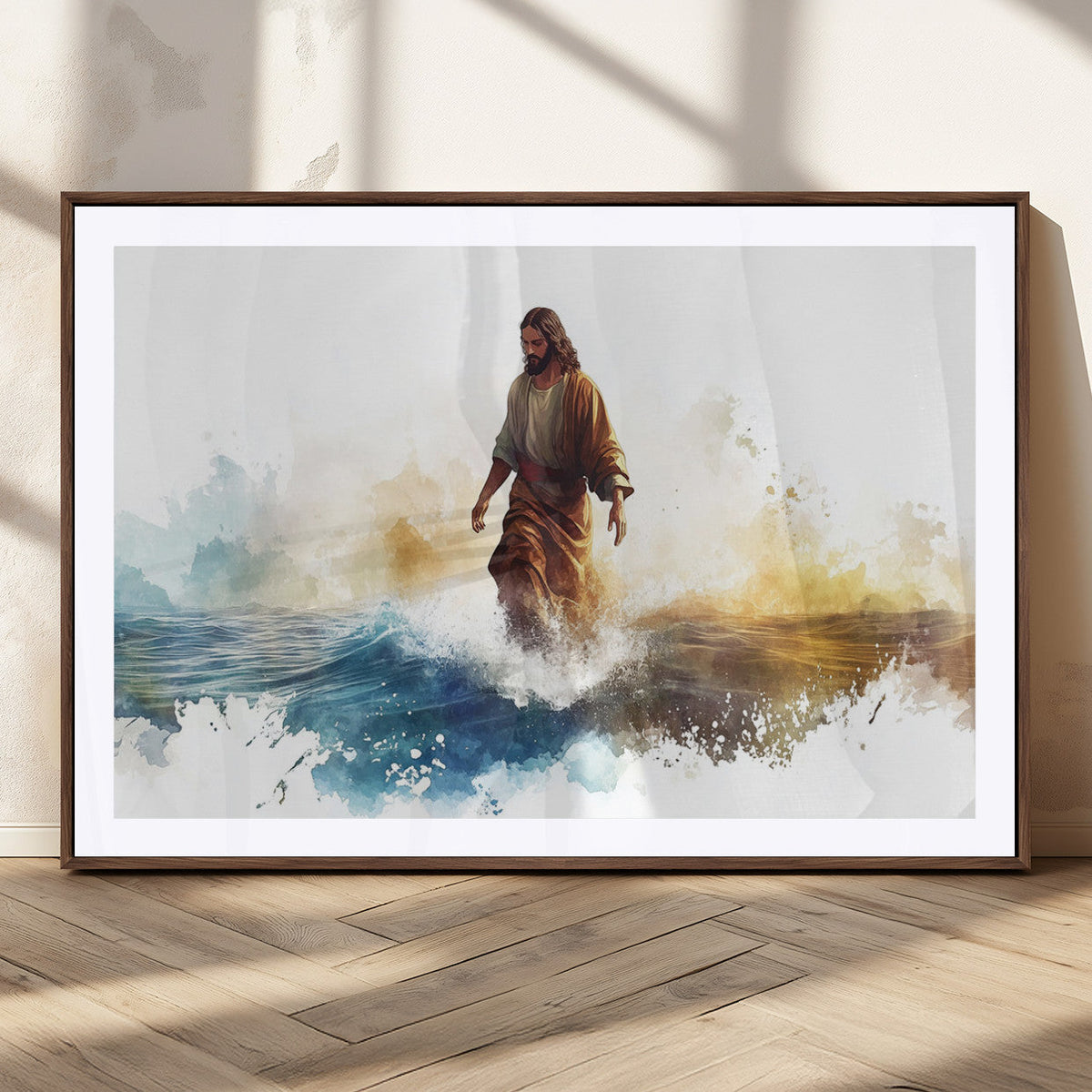 Watercolor Jesus Walking Wall Art Print, Jesus Water Canvas
