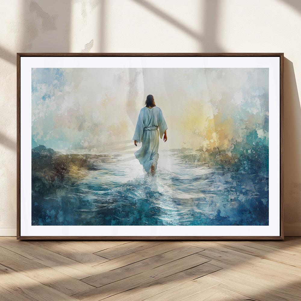 Watercolor Jesus Walking on Water Canvas Print, Christian
