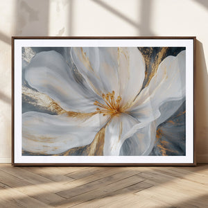 White and Gold Floral Canvas Wall Art - Framed and Ready to