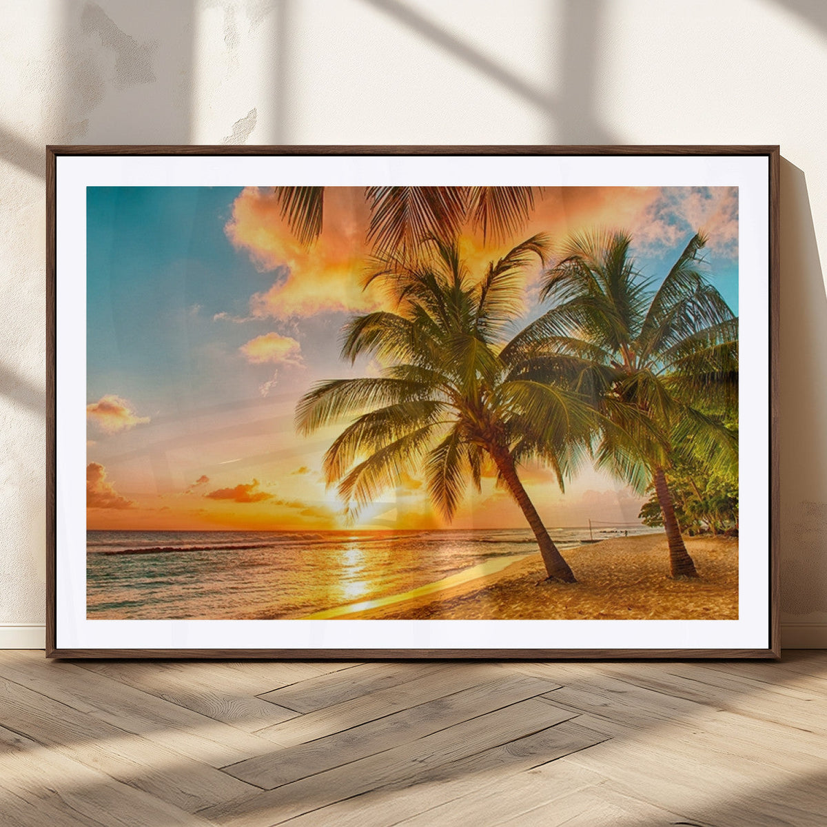Tropical Sunset Beach Canvas Wall Art Print – Vibrant Palm