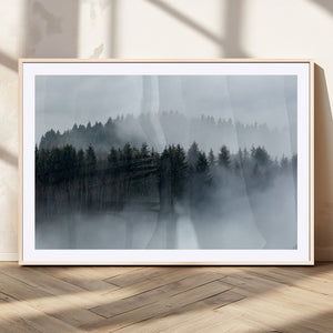 Autumn and Misty Trees in the Forest Wall Art Canvas Print,