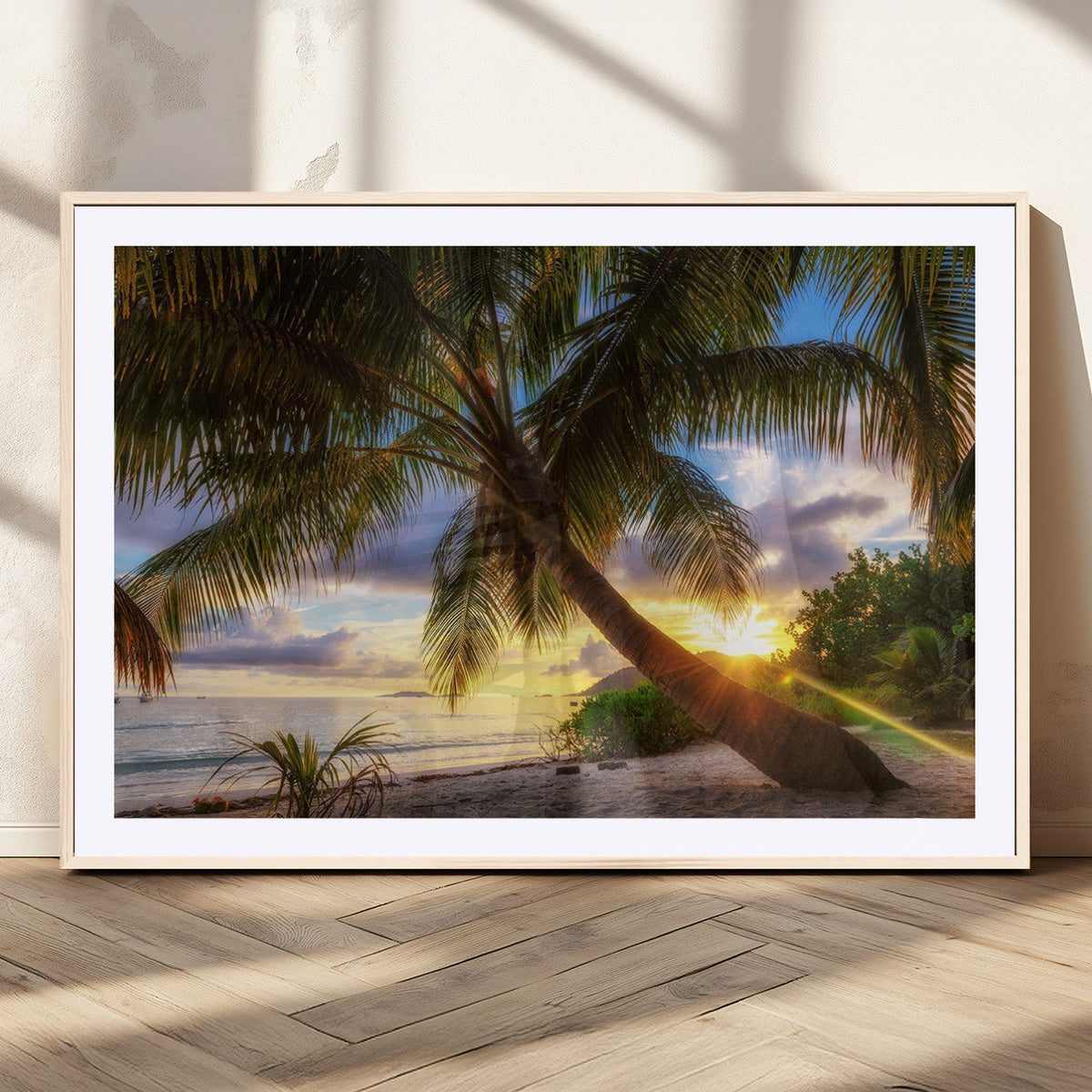 Tropical Island Sunset on the Beach Palms Wall Art Canvas