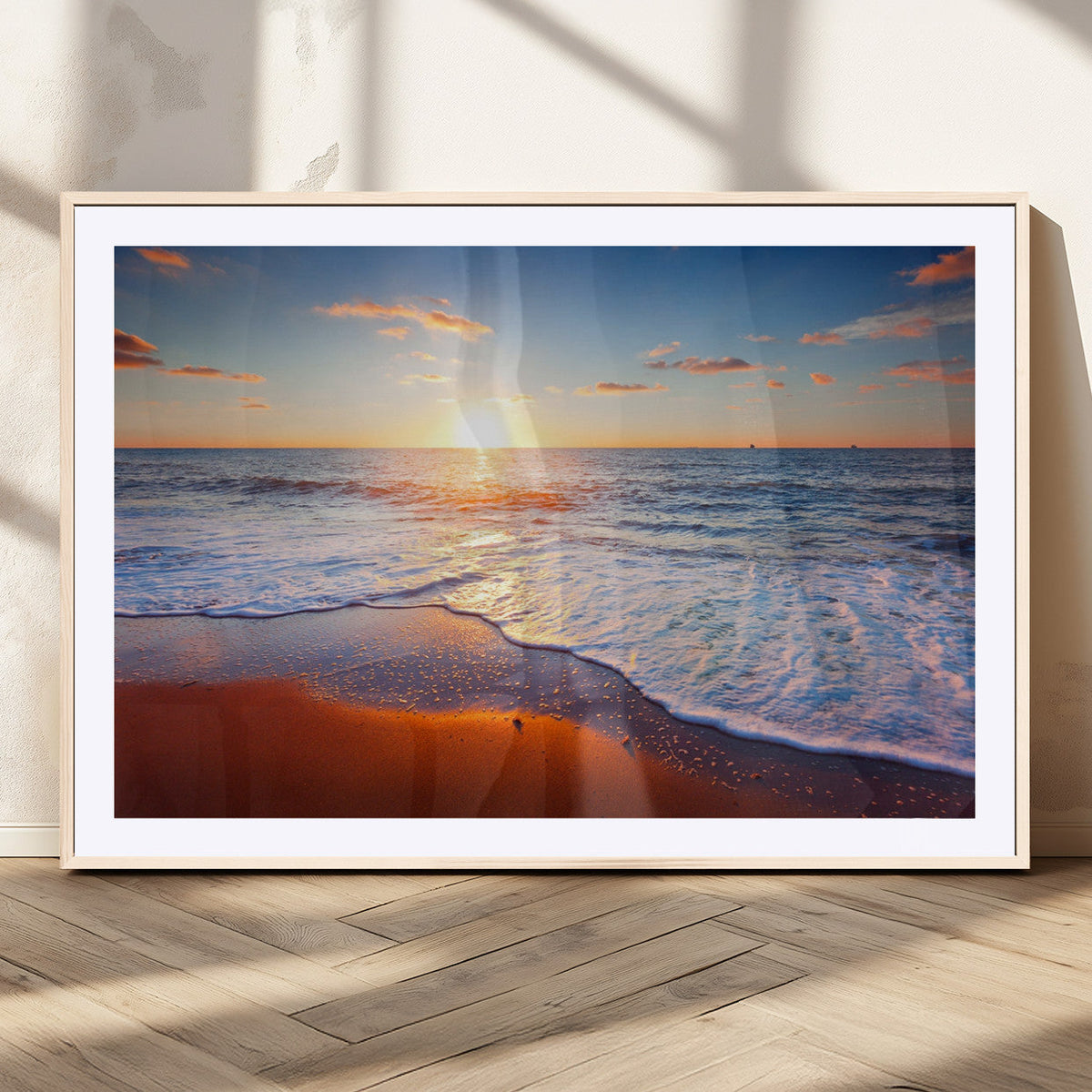 Tropical Ocean Sunset Wall Art Canvas Print, Golden Beach