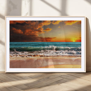 Golden Sunset Beach Canvas Wall Art – Triptych Seascape