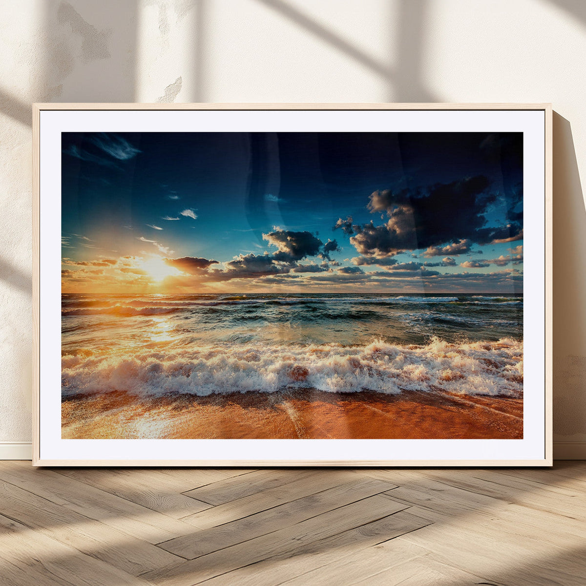 Golden Hour Sunset Over Ocean Waves Wall Art Canvas Print |