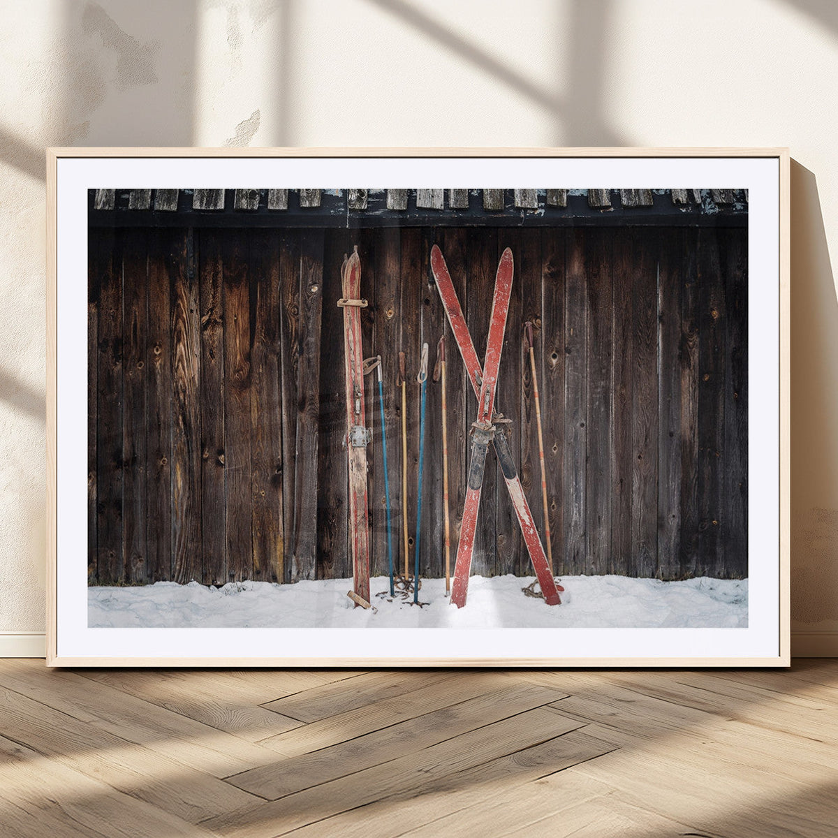 Vintage Ski Gear Canvas Print, Vintage Ski Gear Against