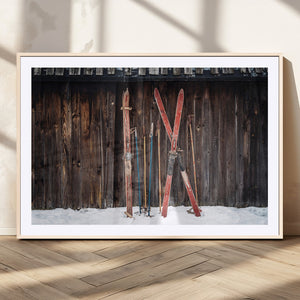 Vintage Ski Gear Canvas Print, Vintage Ski Gear Against