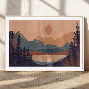Modern Boho Sunset Canvas Print, Mountain Landscape Triptych