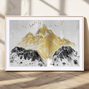 Golden Mountain Triptych Wall Art Canvas Print, Modern