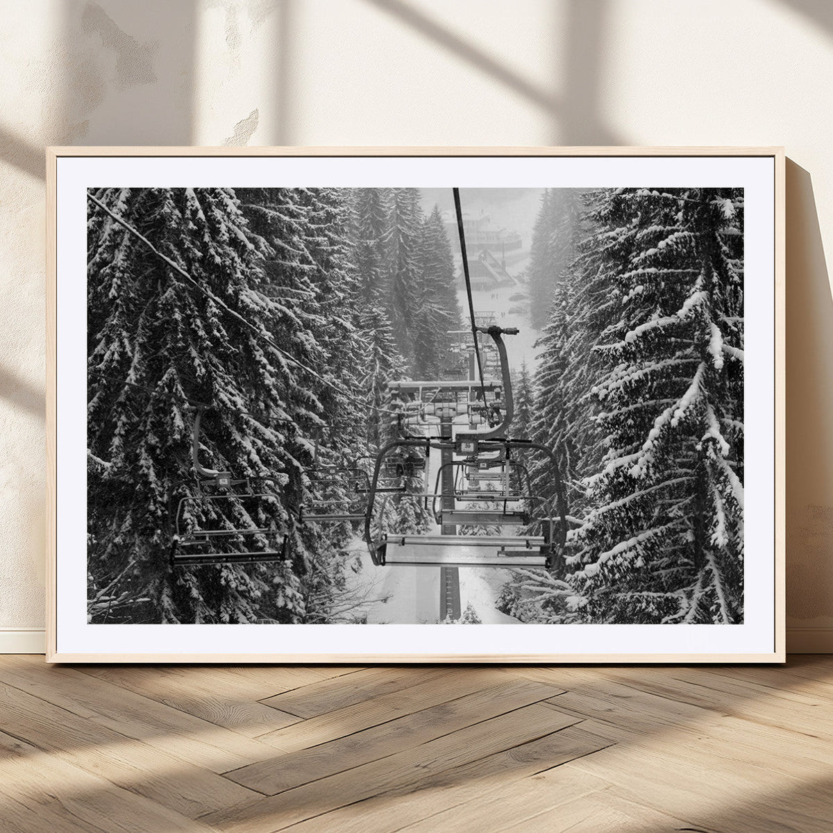 Winter Ski Lift Black and White Canvas Wall Art – Alpine