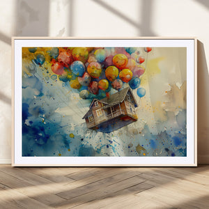 UP-Inspired Floating House with Balloons Canvas Art –