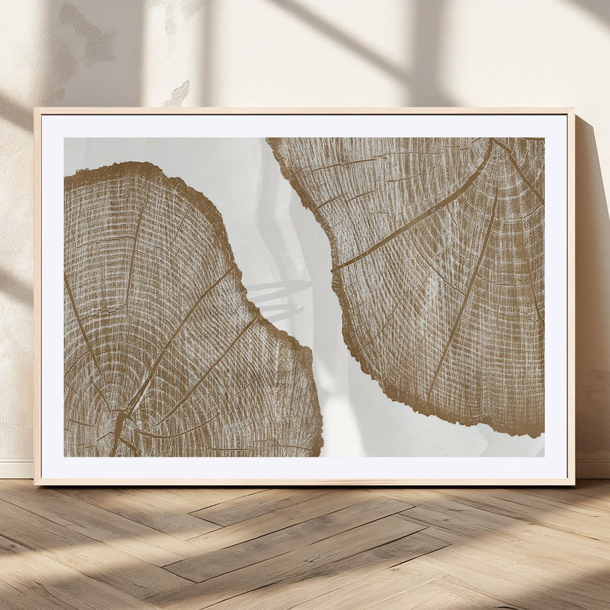 Rustic Brown Tree Ring Wall Art Canvas Print – Framed and