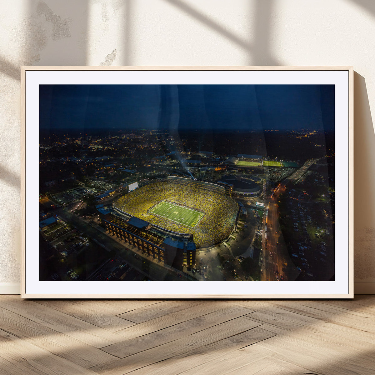 Michigan Stadium Night Game Wall Art – Sports Arena Aerial