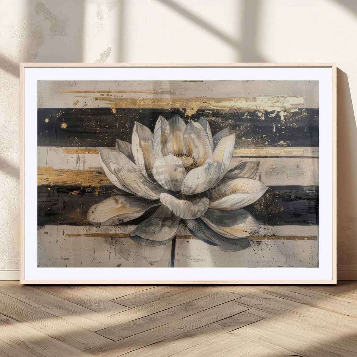 Lotus Flower Wall Art – Framed Abstract Floral Canvas