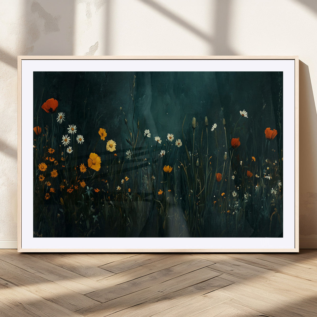 Framed Wildflower Field Wall Art, Framed Vintage Botanical