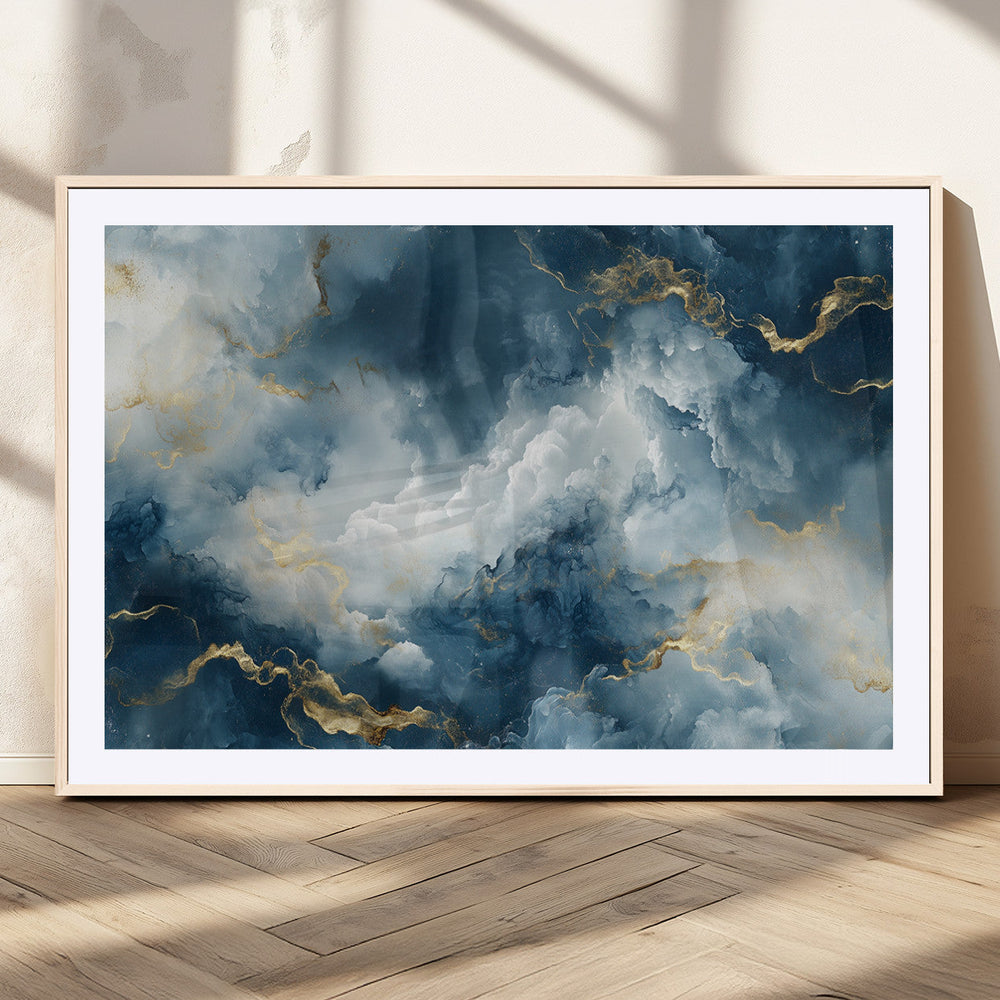 Large Abstract Print - Luxe Blue and Gold Abstract Canvas