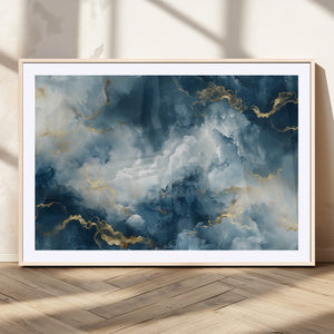 Large Abstract Print - Luxe Blue and Gold Abstract Canvas