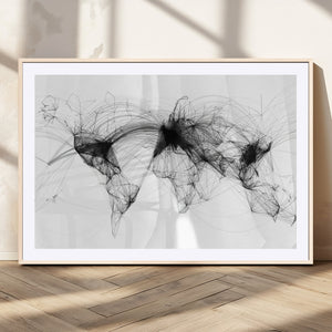 Abstract World Map Wall Art – Framed Geometric Line Canvas