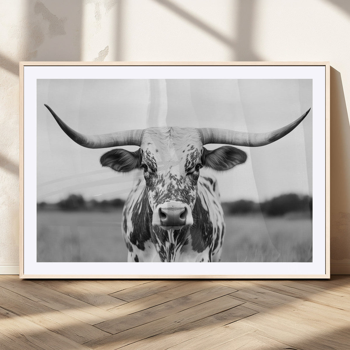 Highland Cow Wall Art Canvas Print – Black and White Western