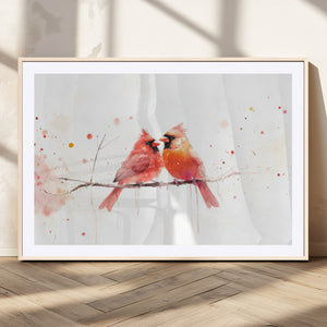 Cardinal Bird Canvas Wall Art - Male and Female Cardinal
