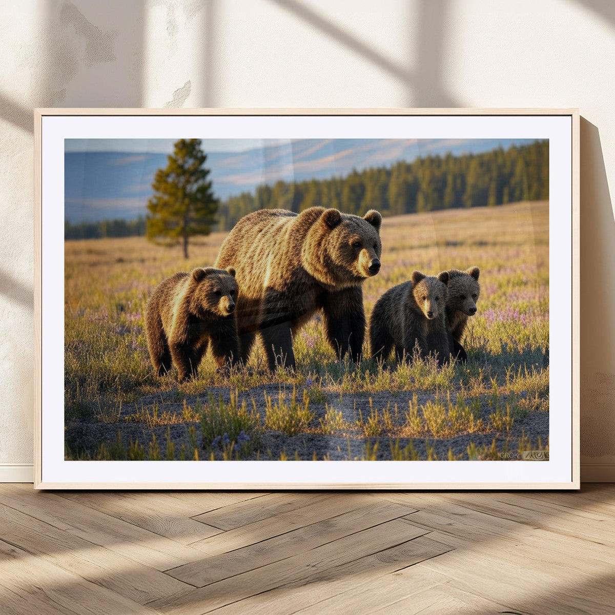 Grizzly Bear Family Wall Art Canvas Print – Majestic