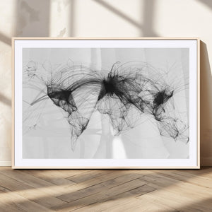 Flight Routes Air Traffic Map Canvas Wall Art - Framed -