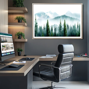 Pine Forest Wall Art Canvas Print – Misty Mountains Foggy