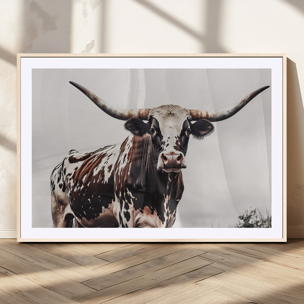 Texas Longhorn Wall Art Canvas Print – Framed Spotted Bull