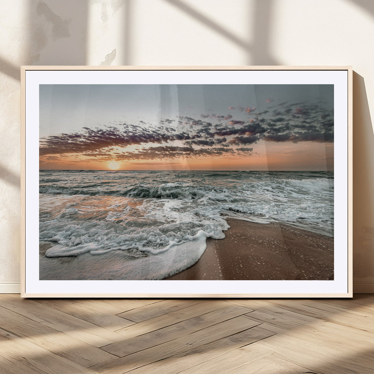 Ocean Sunset Wall Art Canvas Print – Framed Beach Waves