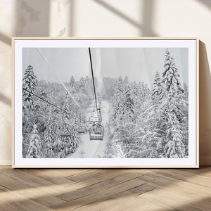Snowy Ski Lift Wall Art – Framed Winter Mountain Canvas
