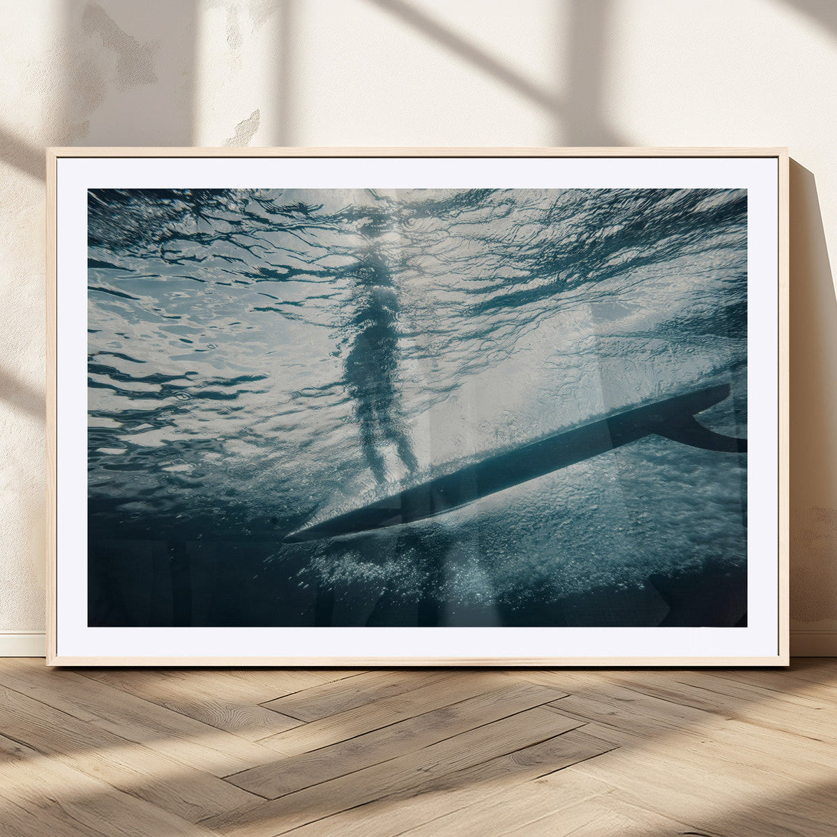Underwater Surf Wall Art – Framed Ocean Wave Canvas Artwork,