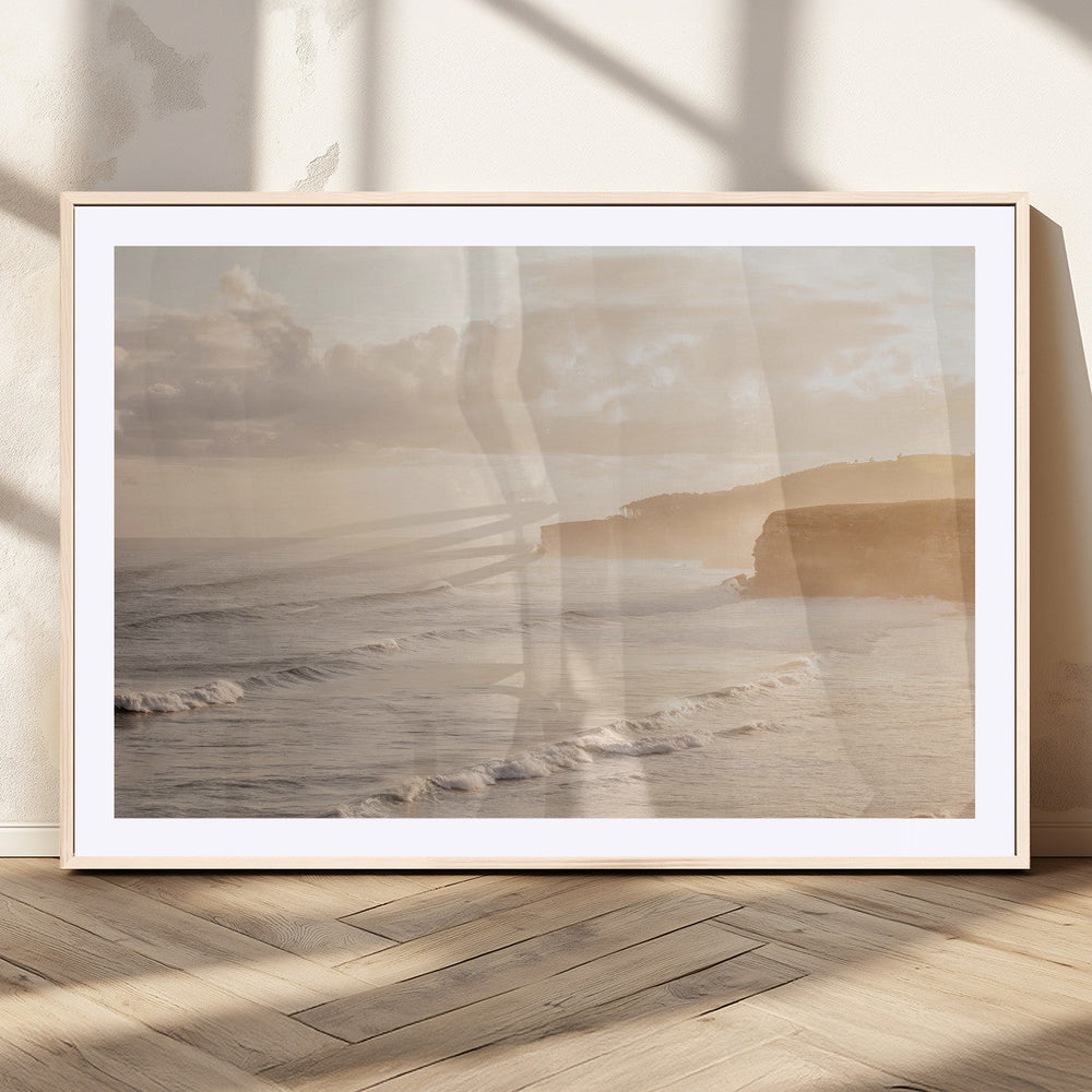 Misty Coastal Wall Art Canvas Print – Framed Golden Sunset