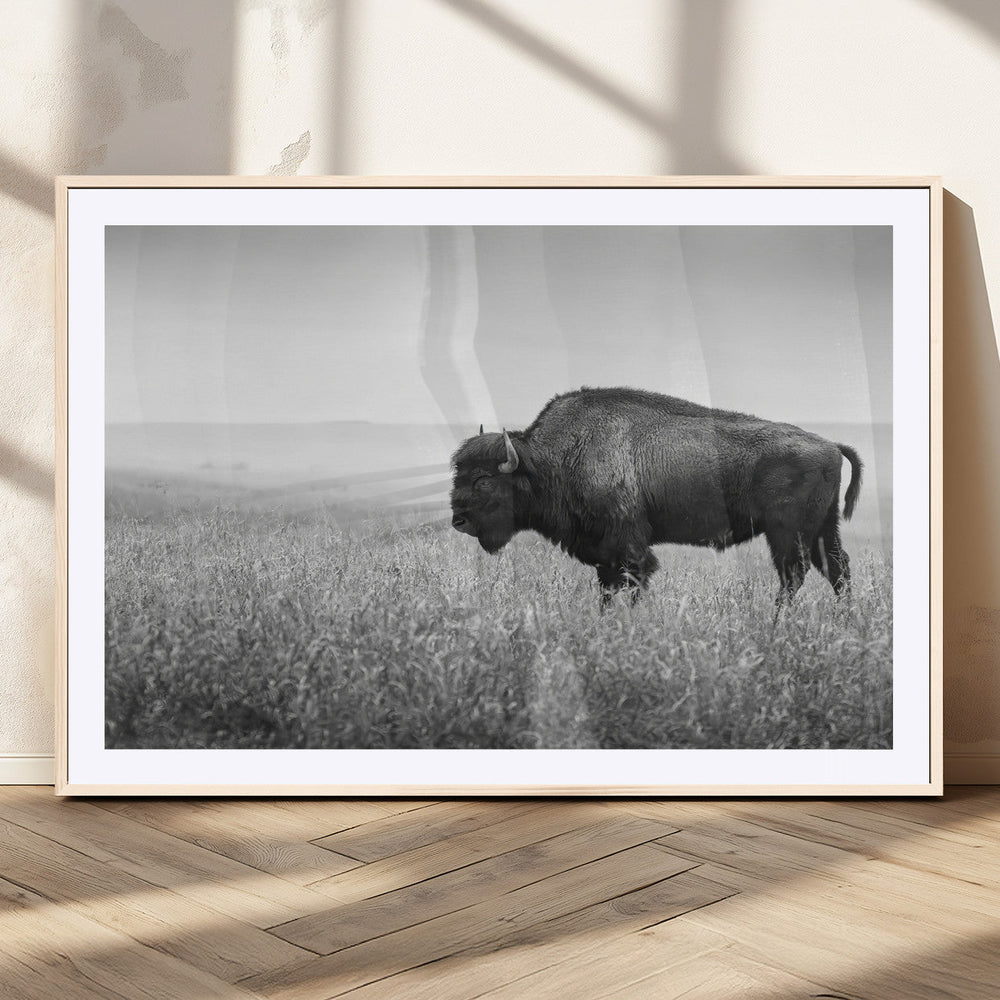 Bison Wall Art Canvas Print – Framed Rustic Wildlife Scene