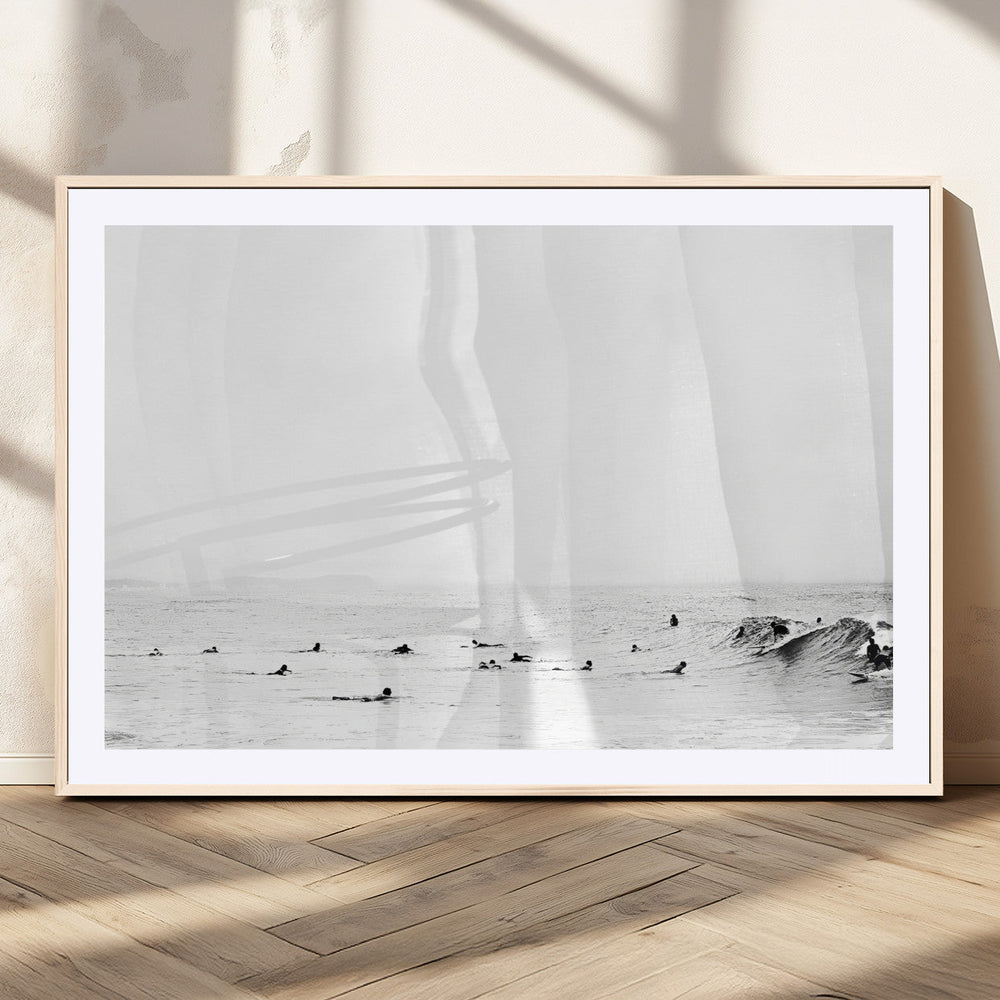 Monochrome Swimming Wall Art Canvas Print – Framed Ocean