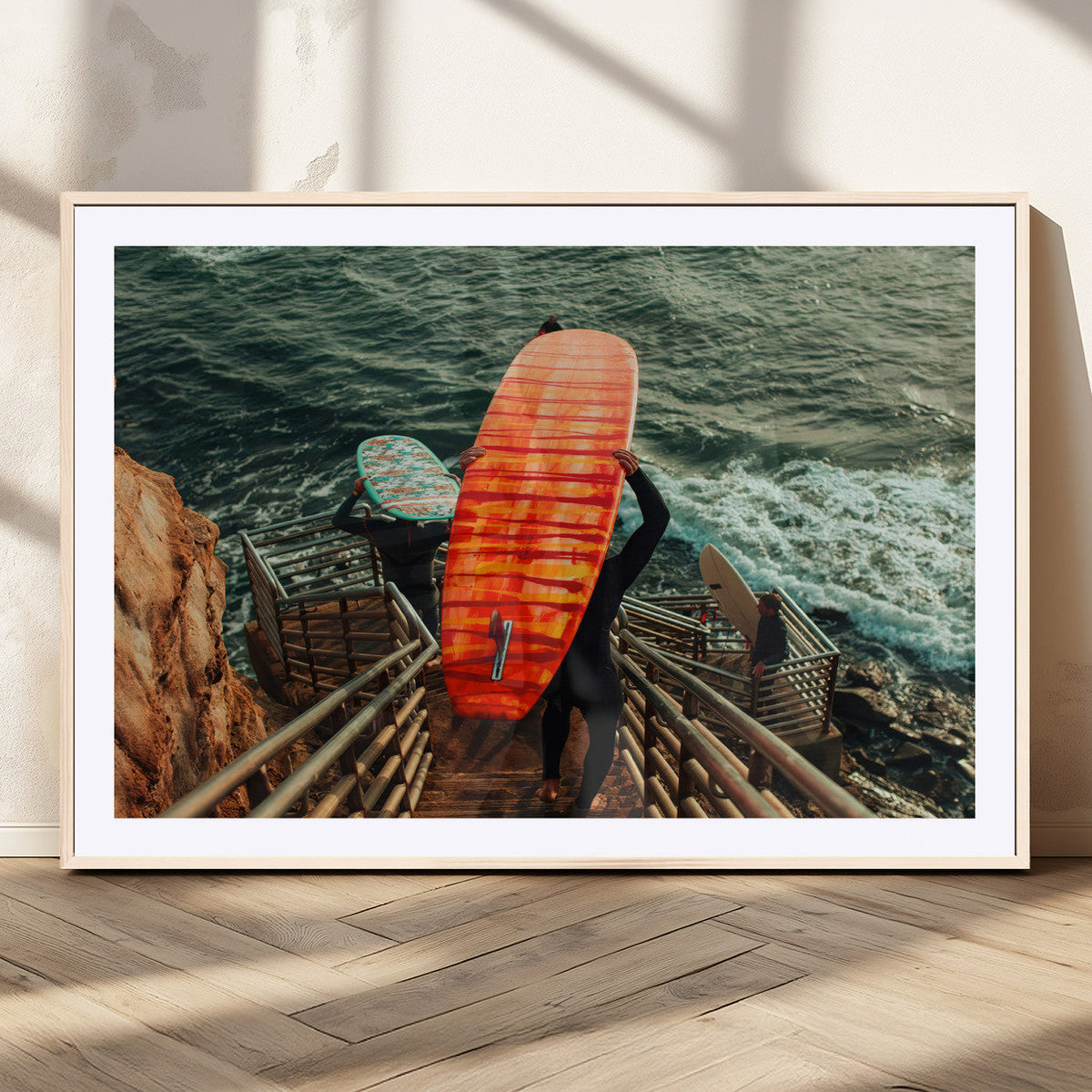 Surfer Stairway Wall Art Canvas Print – Framed Ocean Surf