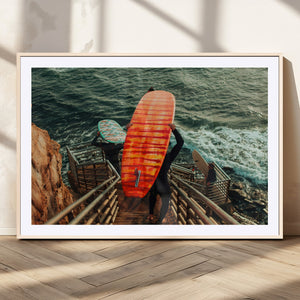 Surfer Stairway Wall Art Canvas Print – Framed Ocean Surf