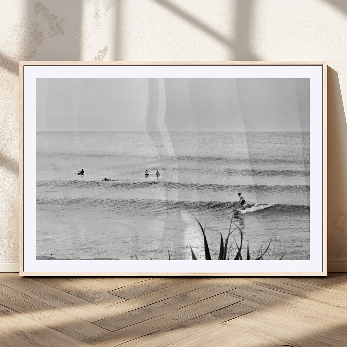 Surfer Silhouette Wall Art – Framed Calm Ocean Canvas