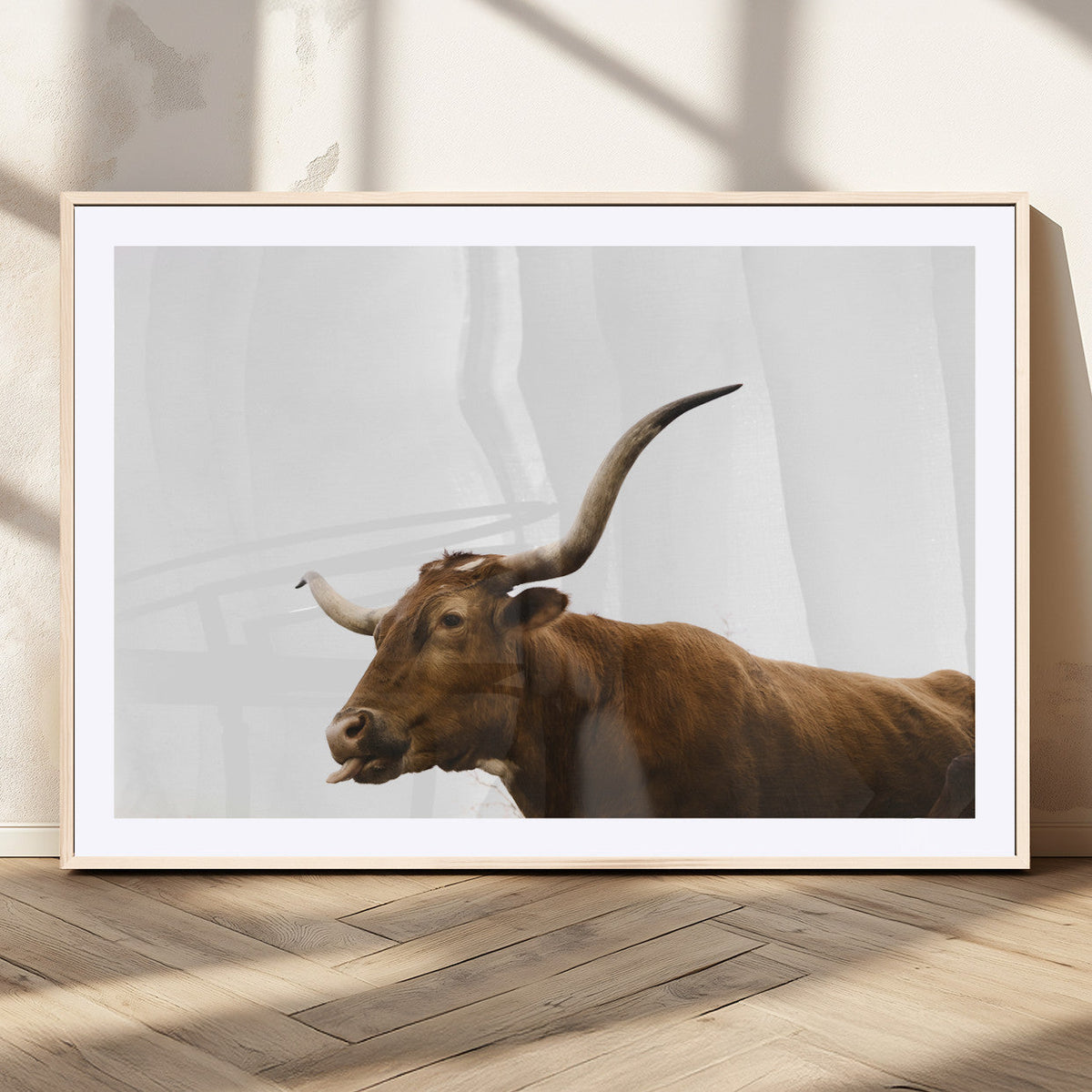 Longhorn Cow Wall Art Canvas Print – Framed Rustic Animal
