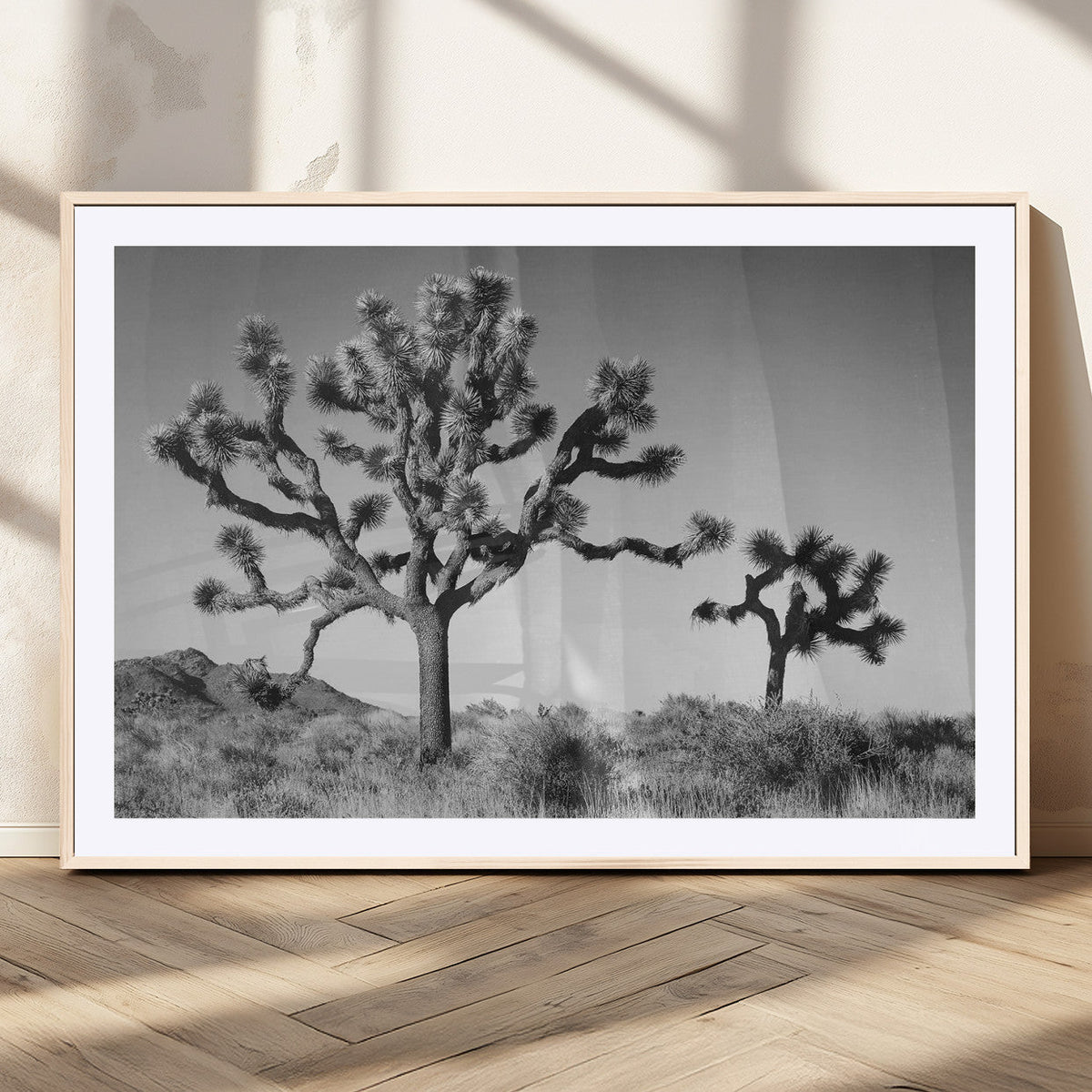 Joshua Tree Wall Art Canvas Print – Framed Monochrome Desert